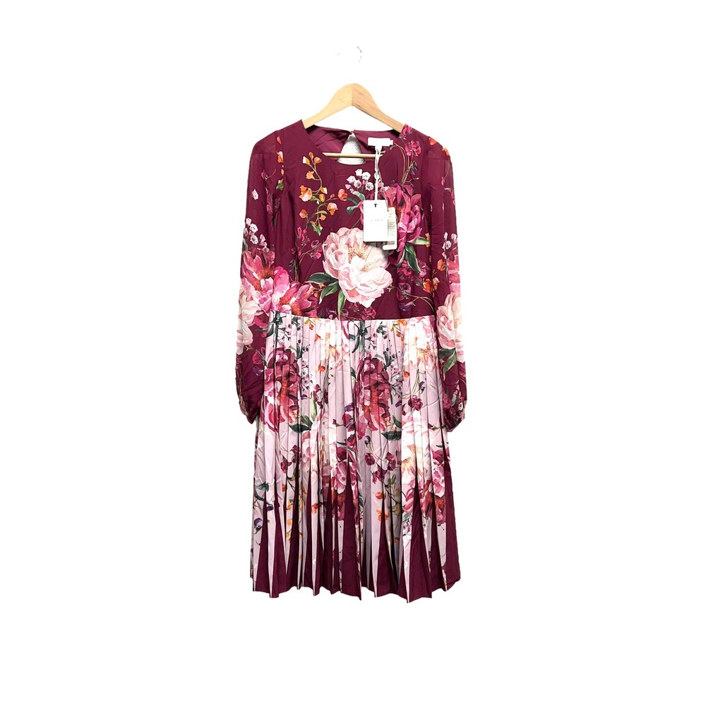 Ted Baker Serenity Contrast Pleated Floral Print Dress - Picture 3 of 10